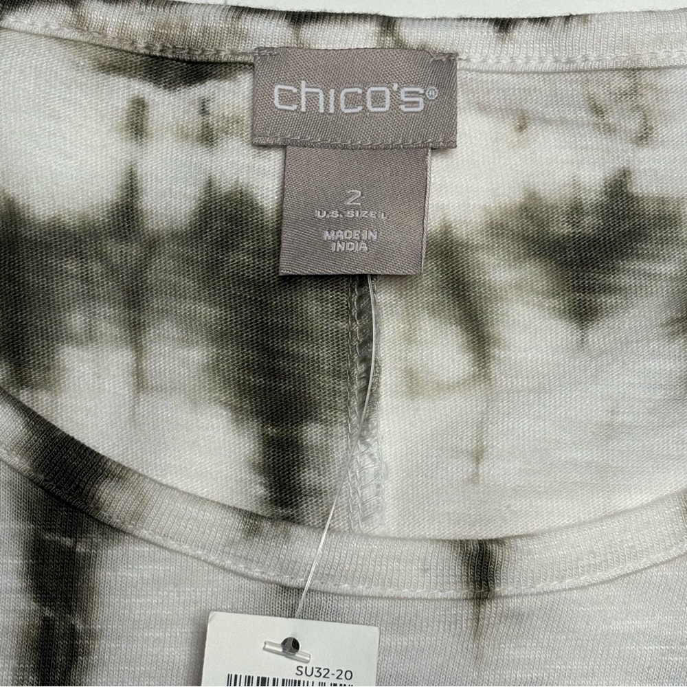 NWT Chicos Olive Green Tie Dye Easy Tunic Tee • L • Cotton Modal • 3/4 Sleeve - Picture 6 of 8